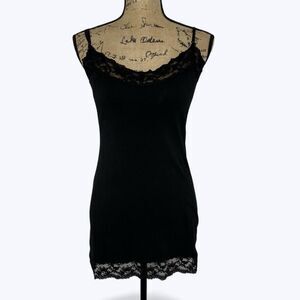 Y2K Lace Trim Cami Top Sz S? Black Fitted Layers Classic Fairy Grunge Preppy 90s